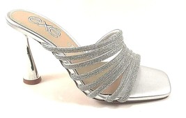 Exe Elina-605 Silver High Heel Slip On Open Toe Embellished Mule Sandal - $87.20