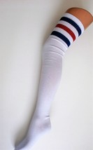 SPORTS ATHLETIC Cheerleader Thigh High Cotton Tube Sock Over Knee 3 Stri... - $8.87