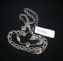 Chico&#39;s Waist Belt Rhinestone Bohemian Glissta Silver Tone Chain Small Med NEW - £18.68 GBP