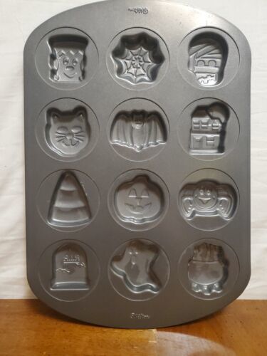 Wilton Halloween Mini Cake Cookie Pan Sheet 12 Non Stick Ghost Dracula Bat - $6.76