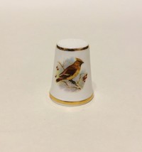 Marlborough Thimble Vintage Bird Porcelain England Brown Yellow Gold Trim - $12.00