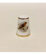 Marlborough Thimble Vintage Bird Porcelain England Brown Yellow Gold Trim - £9.53 GBP