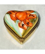 Rochard Limoges Trinket Gold Heart Shape Box Painted Orange Tiger Lilly ... - $1,637.99 MXN