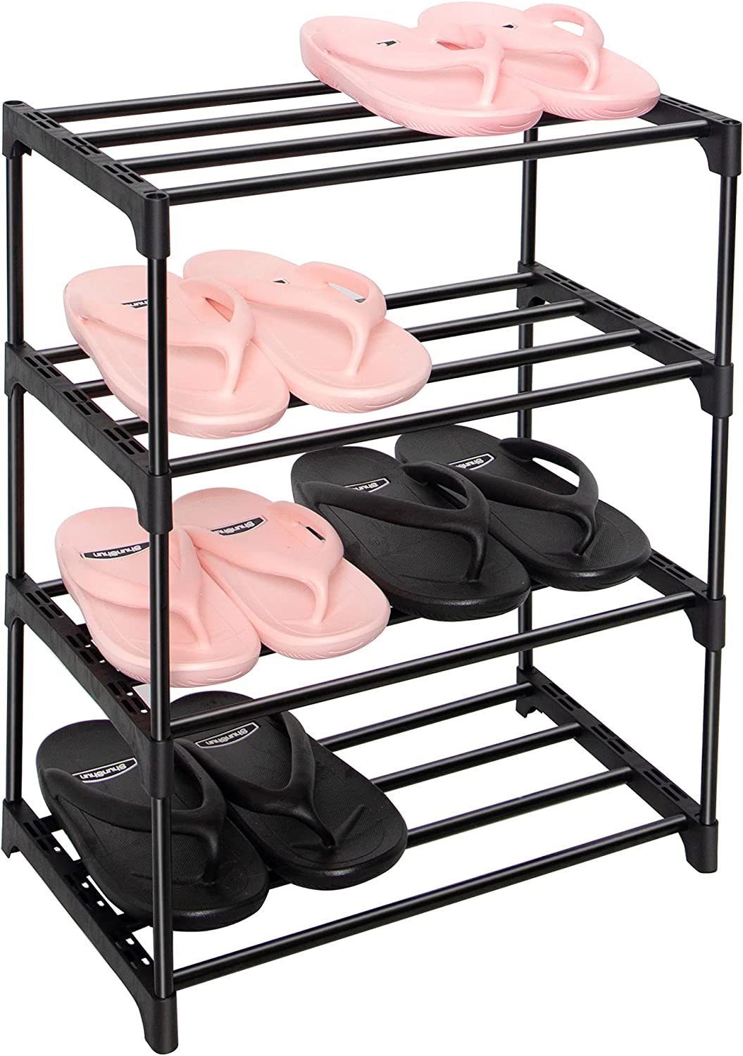 The Lnyzqus Upgrade 4-Tier Small Shoe Rack, Metal Stackable Kids Shoe Shelf - $29.99