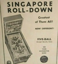 Singapore Roll Down United Pinball Machine 1948 Magazine AD Jennings Slo... - $71.96