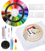 Embroidery Materials Starter Kit,100 Colour Threads,4 Pcs Bamboo Hoops,3 Pcs Aid - £32.06 GBP