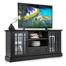 Farmhouse TV Stand TV Cabinet w/ Glass Doors for Bedroom Living Room Study Black - £360.26 GBP