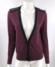 Ann Taylor Loft Cardigan Sweater Medium Purple Black Sequin Embellished ... - $15.64