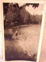 Little Boy Playing In The Lake Near A Row Boat 1940s - £3.13 GBP