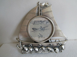 PHOTO FRAME in SHIP SHAPE METAL Pewter-like finish, Sail Boat Sailing Ocean - £7.03 GBP