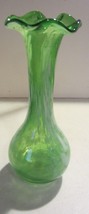 Vintage green swirl Ruffle Glass Vase lefton - £17.90 GBP