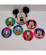 6 Coaster Set Yarn Homemade Cross Stitch Mickey Minnie Donald Daisy Goofy - $659.86 MXN