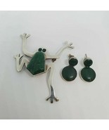 Taxco Mexican 925 Sterling Silver and Malachite Frog Pin/Pendant and Ear... - $2,413.62 MXN