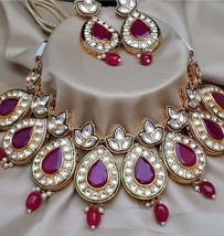 VeroniQ Trends-Indian High Quality Kundan Necklace,Ruby Gemstones,Polki,Diamond - £70.61 GBP