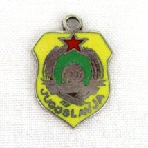 YUGOSLAVIA Vintage Yellow Enamel Travel Shield Charm 925 Sterling Silver... - £23.35 GBP