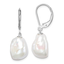 Silver  Polished White 11-12mm Keshi Freshwater Cultured Pearl Leverback Dangle - £63.00 GBP