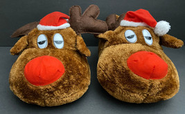 Christmas Holiday Oversized Plush Brown Rudolph Slippers Size Large - £11.89 GBP