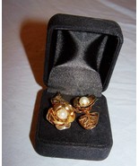 Beautiful Boxed Pair of Goldtone Floral Pearl Center Clip-on Earrings-Lo... - £11.34 GBP