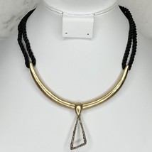 Chico&#39;s Black Cord with Hammered Metal Triangle Gold Tone Pendant Necklace - £15.45 GBP