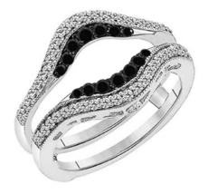  Womens Enhancer Wrap Ring Round Cut White &amp; Black Diamond 14K White Gold Over - £99.10 GBP