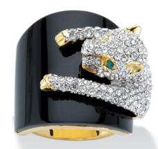 Black Onyx Round Crystal Leopard Green Crystal Gp 14K Gold Ring 6 7 8 9 10 - £159.83 GBP
