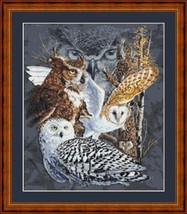 OWLS GREY - pdf cross stitch chart Original Artwork ©  Steven Michael Gardner - £9.44 GBP