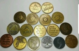 AA Alcoholics Anonymous Recovery Coin lot of 17 Different  - £48.21 GBP