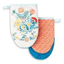 Pioneer Woman Mazie Mini Oven Mitts 2-pc Floral Blue Bird Cotton Kitchen... - $300.29 MXN