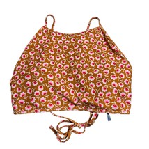 Aerie High Neck Bikini Top Size L Tan Pink Ditsy Floral Strappy Beach NWOT - $9.99