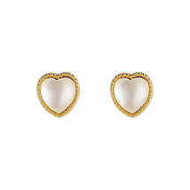 White Cats Eye &amp; 18K Gold-Plated Heart Stud Earrings - £10.40 GBP