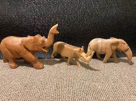 Lot of 3 Small Hand Carved Wooden African Safari Small Animals Primitive - $8.51