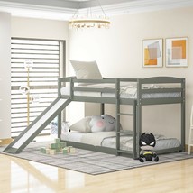 Twin over Twin Bunk Bed with Convertible Slide and Ladder , Gray - $315.23