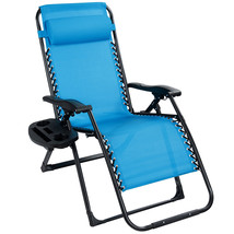 Zero Gravity Chair Oversize Lounge Chair Patio Heavy Duty Folding Recliner Blue - £117.47 GBP