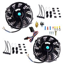 2X 7&quot; Electric Radiator Cooling Fan+Thermostat Relay Install Kit Black - $45.13