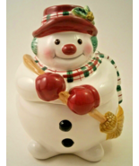 Fitz and Floyd Plaid Christmas Snowman Covered Candy Jar With Box - $26.07 CAD