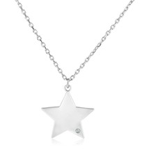 Sterling Silver 18 inch Necklace with Star Pendant with Diamond - £89.83 GBP