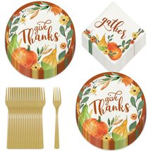 Giving Thanks Colorful Harvest Paper Dinner Plates, Napkins, and Forks for Fall  - £13.69 GBP