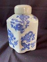 Antique Chinese Kangxi Mark Hexagonal Tea Caddy Lidded Vase Jar with dra... - £134.92 GBP