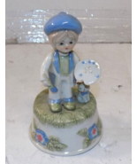 Vintage Porcelain Enesco Music Box Child Painting w/ Cat Kitten Butterfl... - £17.86 GBP