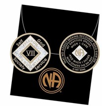 8 Year Black and Silver Glitter NA Medallion Official Narcotics Anonymous Chip - £30.85 GBP