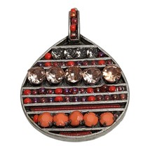 Handmade Artisan Pink Beads &amp; Rhinestone Silver Metal Necklace Pendant  - $163.66 MXN