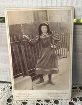 Vintage World&#39;s Fair Photo View Co. Cabinet Card Young Girl Plaid Dress by Fence - £19.14 GBP