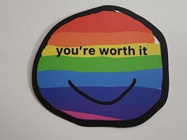 You&#39;re Worth It Rainbow Line Circle with Smile Sticker Decal Cool Embellishment - £1.83 GBP