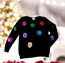 Women&#39;s Christmas Sweater Black Sz Med Sequined Balls Silk Angora &quot;Ugly Sweater&quot; - $14.01