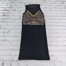 Bodycon Womens XS Black Sleeveless Mesh Embellished Short Dress Stretch Aztec - £14.04 GBP