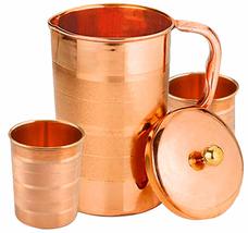 Copper Pitcher and 2 Tumbler Set, Pure Copper Jug, Handmade, 54 Ounce, Best for  - £27.71 GBP