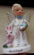 1956 Napco April Pink Easter Bunny &amp; Eggs Birthday Boy Angel Figurine A1920 Vtg - £29.11 GBP