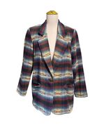 Vintage 80s Southwest Long Blaze Jacket Blue Red Women Size 8P Padded Shoulders - $39.60
