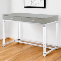 48&quot; Light Gray Clear and Silver Wood Acrylic and Stainless Steel Writing... - $1,047.46