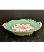 Antique English Porcelain Green Pierced Floral &amp; Gold Design Oval Footed... - £157.28 GBP